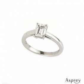 Asprey Emerald Cut Diamond Ring in Platinum 1.02ct E/VVS2 B&P